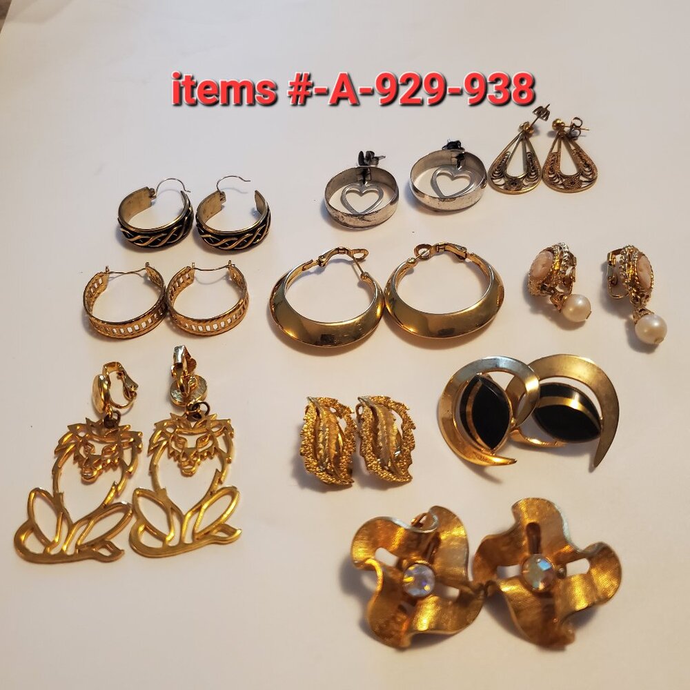 10 Pair of Earrings, items # A-929-938, wt. 91 grams.